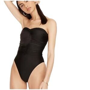 J.Crew Ruched Sweetheart One-Piece Swimsuit Removable Straps Black Size 24